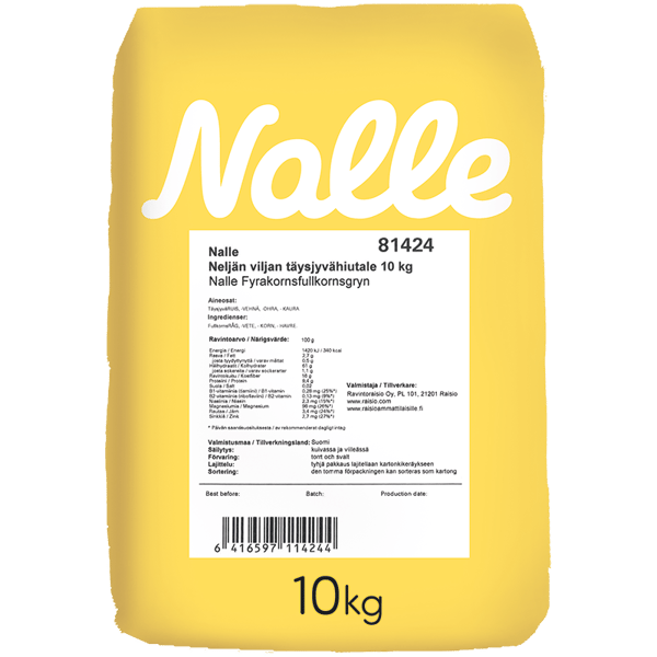 Nalle Neljän Viljan Täysjyvähiutale 10kg