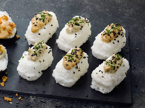 Beanit® Fava bean mince nigiri sushi