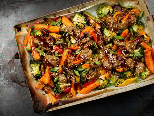 Teriyaki baked vegetables with fava bean chunks