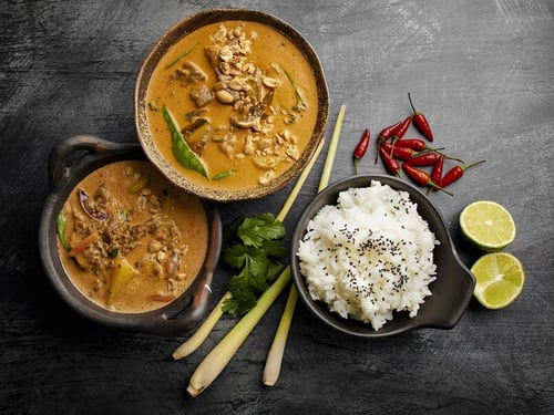 Fava bean mince panang curry