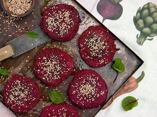 Fava bean-beetroot patties