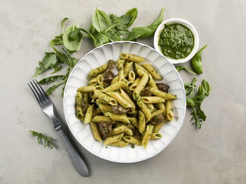 Fava bean chunk pesto pasta